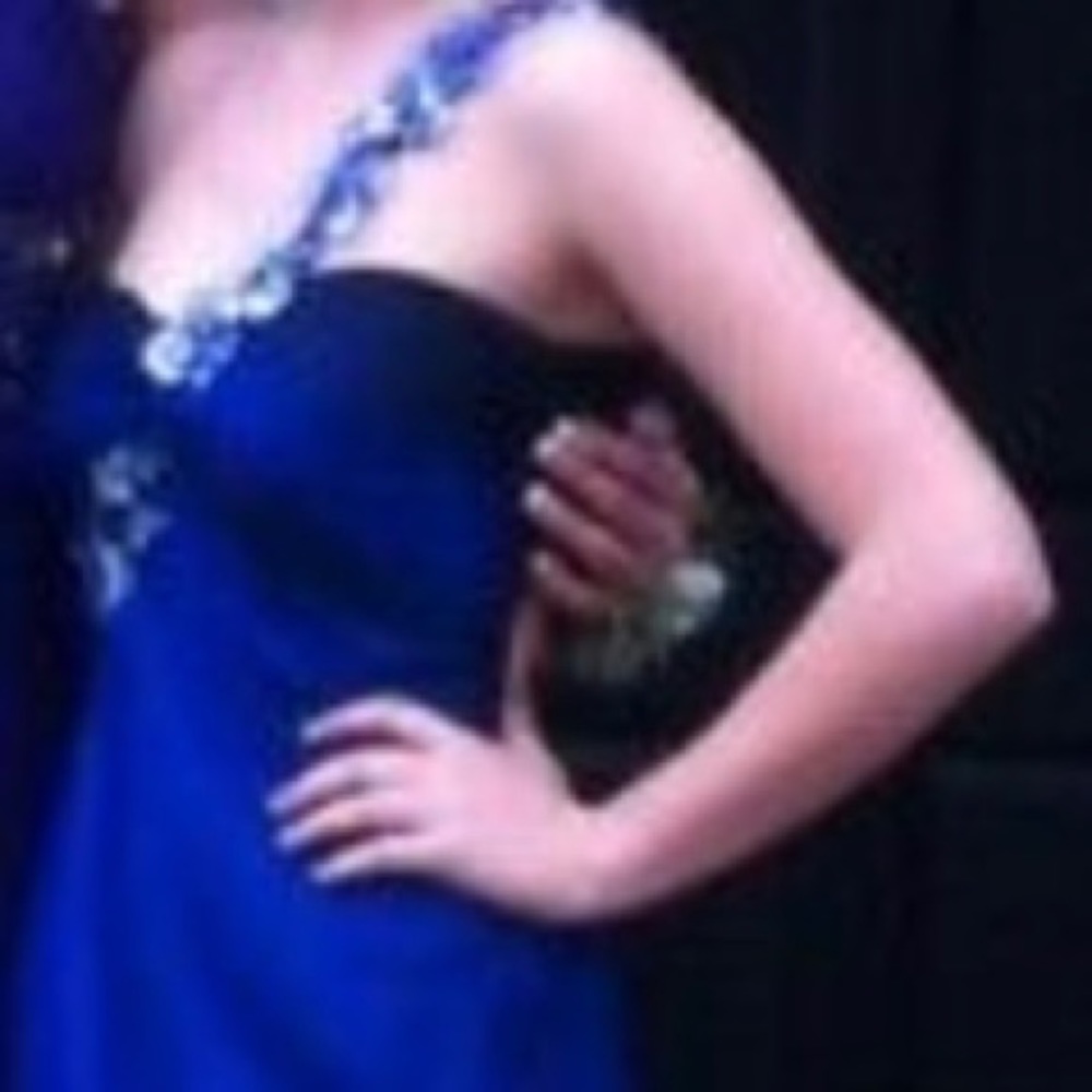 La Femme long prom dress navy blue one shoulder - Picture 2 of 4